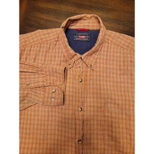Wrangler Quality Orange Plaid Long Sleeve Button Down Shirt‎ 2XL Wrinkle Resist